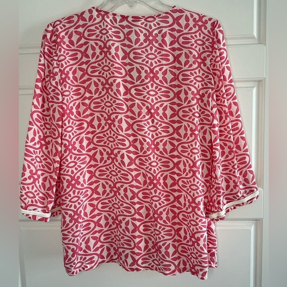 Charter Club Embroidered Split Neck Tunic Pink White Size PM Resort Cruise Chic - Picture 7 of 14
